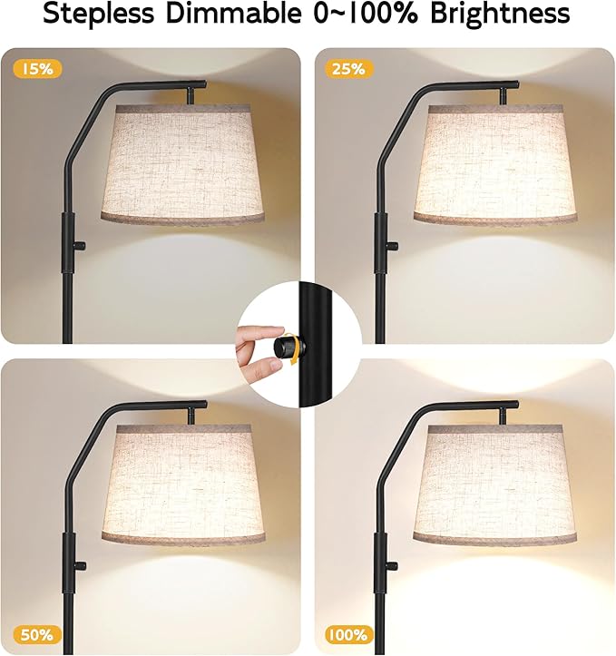 SUNMORY Floor Lamps for Living Room, 9W Bulb Included, Tall Lamp for Bedroom with Adjustable Head, Modern Standing Lamp, 0-100% Dimmable Arc Floor Lamp for Dining Room Office Nursery, Black.