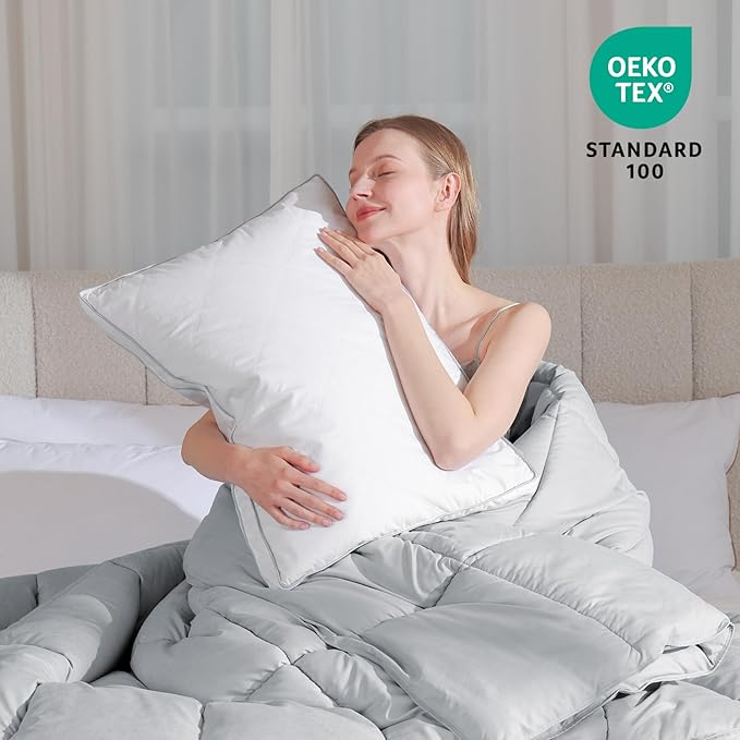 Deodar Goose Feather Down Pillows King Bed Pillow 2 Pack - Made in USA -Hotel Gusseted Set of 2 White Fluffy Pillow for Side Back Stomach Sleepers 20" x 36"