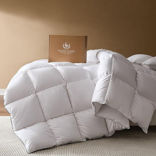 PACIFIC COAST Goose Down Fiber Comforters Queen Size Duvet Insert, All Season White Comforter, 3D Hidden-Stitch Baffle Box Design, 8 Tabs, Gifts for Women/Men, Extra Fluffy Luxury Duvet (90"x90")