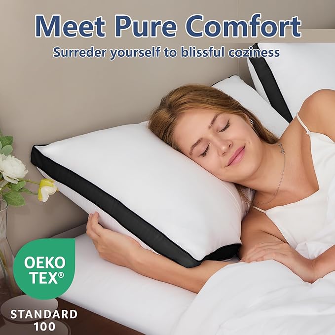 CozyLux Pillows Queen Size Set of 2, Soft and Supportive 3D Down Alternative Bed Pillow for Sleeping 2 Pack Black, Luxury Hotel Quality Gusseted Bedding Pillow for Back, Stomach or Side Sleepers 18x28