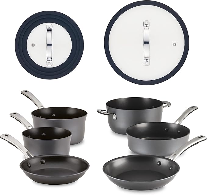Rachael Ray Cook + Create Hard Anodized Nonstick Cookware/Pots and Pan Set, 10 Piece - Black