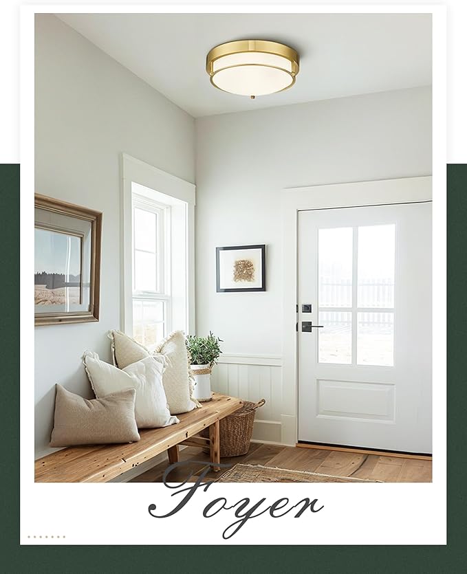 12 inch Flush Mount Light Fixture, 2-Light Modern Ceiling Light with Polished Gold Finish for Hallway Kitchen Laundry Bedroom, 4822-PG