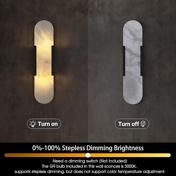 19.7 in Matte Black Alabaster Wall Sconces, Natural Marble Wall Sconces Indoor Alabaster Sconces for Living Room Modern Alabaster Sconces Wall Lighting for Dining Room Stairs Bedroom