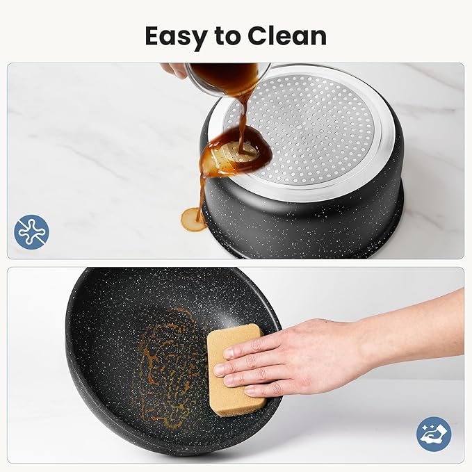 12 Pcs Pots and Pans Set, Nonstick Kitchen Cookware Sets Detachable Handle, Induction Healthy Non Stick RV Cookware, Dishwasher ＆ Oven Safe, Black