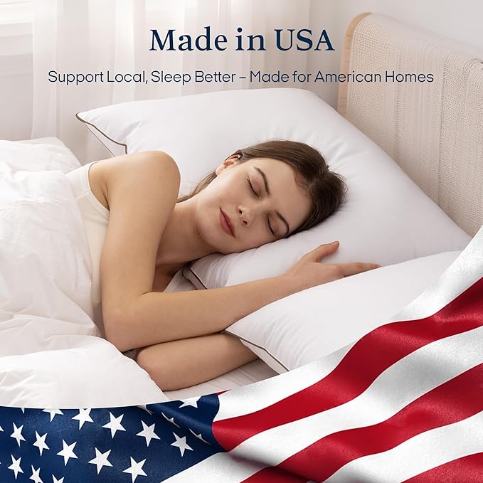 puredown® Goose Feathers and Down Pillows - Made in USA Pillow Soft & Fluffy Hotel Pillows King Size Set of 2, 100% Cotton Cover, Luxury Feather Pillow for Back, Stomach or Side Sleepers