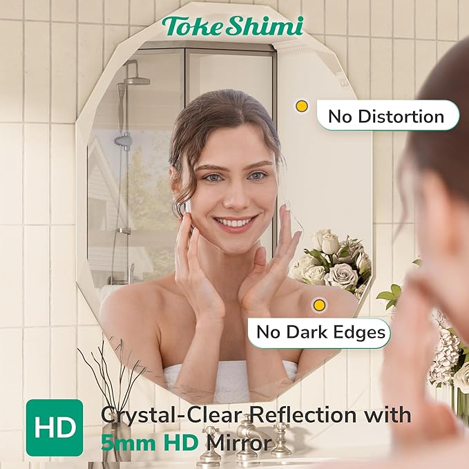 TokeShimi 30x36 Beveled Bathroom Mirror Frameless Stylish, Irregular Wall Mirrored, Shatterproof Decorative Oval Bathroom Vanity Mirror Modern Round for Living Room, Entryway, Restroom