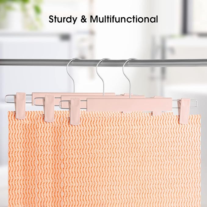 Clothes Pants Hangers, Space-Saving Skirt Holders with 360 ° Swivel Hooks, Adjustable Clips, Trouser Hangers, Clothes Coat Garment Jeans Hangers (10 Pack, Pink)