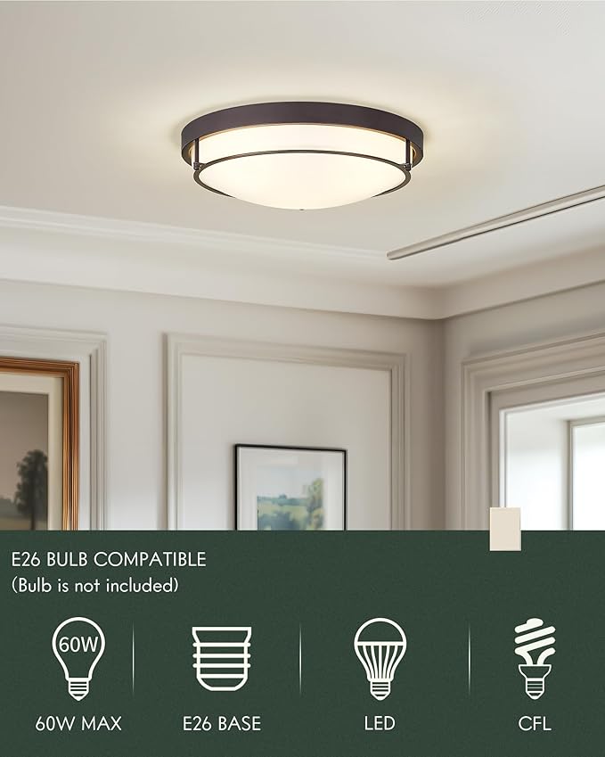 16 inch Flush Mount Ceiling Light, 3-Light Close to Ceiling Light Fixtures with Oil Rubbed Bronze Finish for Bathroom Bedroom Kitchen Hallway, CL4822-3W-BK