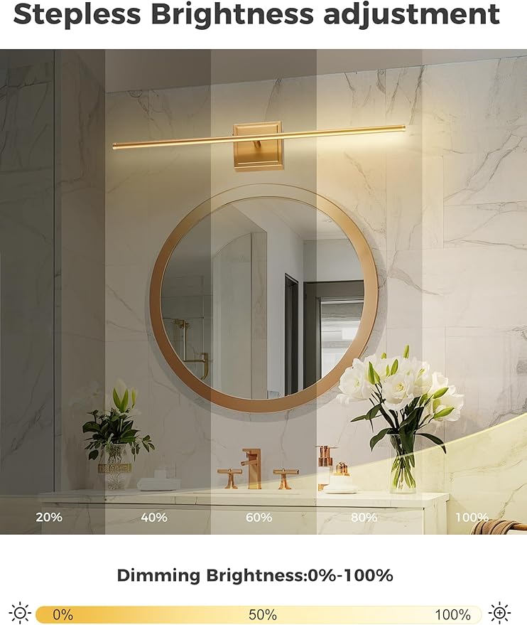 DORESshop Battery Operated Wall Sconces Set of Two with Remote Control, Rechargeable Wall Sconce, 350°Rotate Dimmable Wireless Wall Sconce for Living Room, Hallway, Bedroom, 28.1 Inch, Gold(2 Pack)