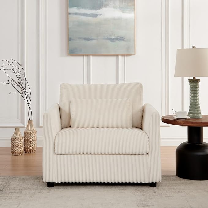 Accent Chair Set of 2 Living Room Chairs in Corduroy Fabric,Reading Chair Sofa couches for Apartment Bedroom and Small Spaces. (Beige, 2 Chairs)