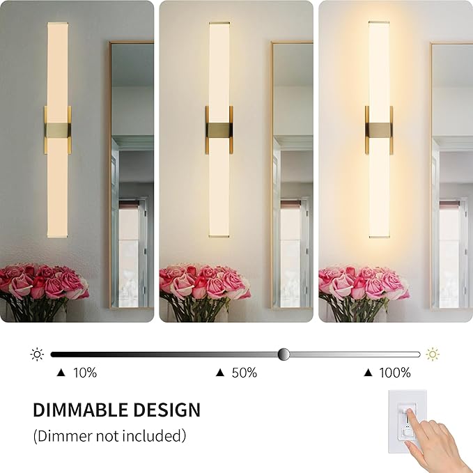 Kalium 33in Modern Wall Sconces, Dimmable Bathroom Vanity Lights, 3000K Warm White LED Indoor Sconces Lighting for Bathroom, Stairs, Living Room, Bedroom. Hardwired.