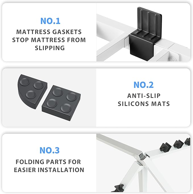 18 Inch Full Size White Bed Frame, 3500Lbs Heavy Duty Metal Platform with Round Corner Legs Mattress Slide Stopper, Steel Slat Support No Box Spring Needed, Noise Free, Non-Slip, Easy Assembly