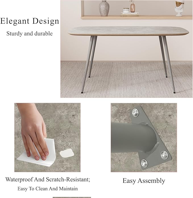 47.2'' Dining Table Set for 4,Modern Wood Dining Table,Leather Dining Chairs 4,Table and Chairs Set of 4,Ideal for Kitchen Dining Room (Gray Table + 4 Gray Chairs, 47.2")