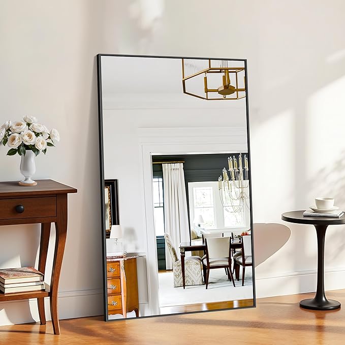 KOCUUY 60x36 Inch Large Black Wall Mounted Mirror,Aluminum Framed Decorative Rectangular Bathroom Mirror for Wall Over Sink,Vanity Mirror for Bedroom Living Room Bathroom,Functional Oversized Mirror