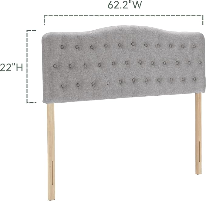 Upholstered Queen Headboard, Button Diamond Tufted Headboard with Adjustable Height and Solid Wood Leg, Linen Fabric Padded Headboards for Queen Size Bed, Mordern Head Board, Grey