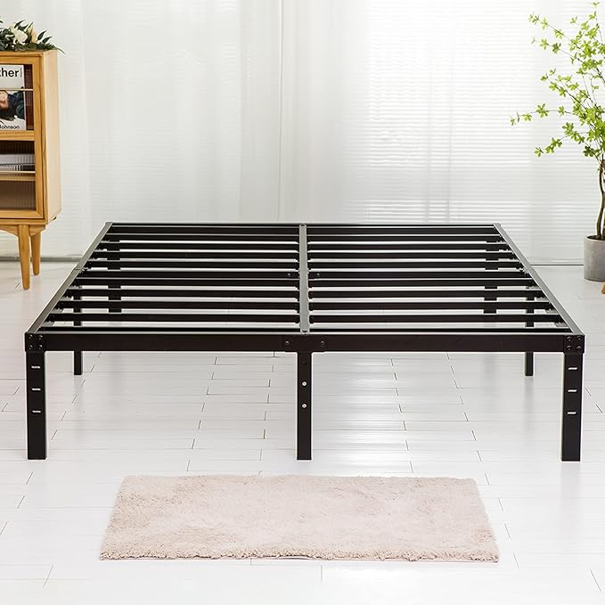 Full Size Bed Frame 18 inch Tall, 3500lbs Heavy Duty Metal Platform with Steel Slats Support, No Box Spring Needed, 18-inch Bedframe with Ample Storage, Sturdy and Noise-Free, Black