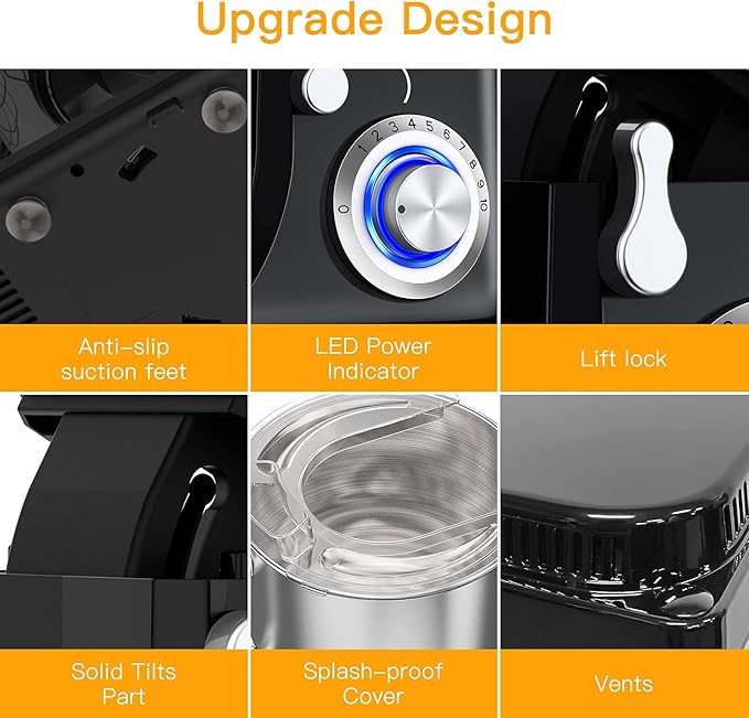 Stand Mixer, 7.5QT Kitchen Electric Food Mixer 10-Speed Tilt-Head Dough Mixer for Baking&Cake, with Stainless Steel Bowl, Whisk, Dough Hook, Beater, Splash Guard (660W) BLACK MC1