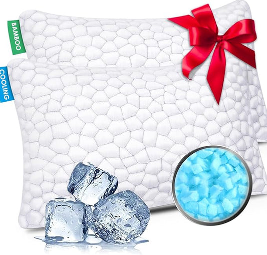 Cooling Bed Pillows for Sleeping 2 Pack Shredded Memory Foam Pillows Adjustable Cool Pillow for Side Back Stomach Sleepers Luxury Gel Pillows Standard Size Set of 2 with Washable Removable Cover