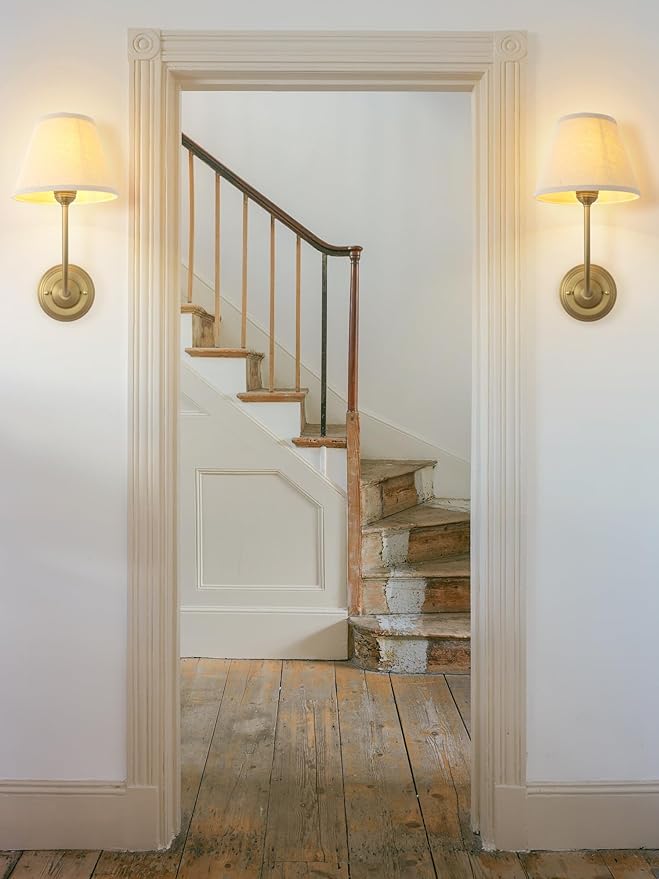 Vintage Fabric Wall Sconce Linen Cloth Shade, E26 Hardwired Indoor 1-Light Wall Mounted Lamp Fixture for Living Room Bedroom Stairs Hallway