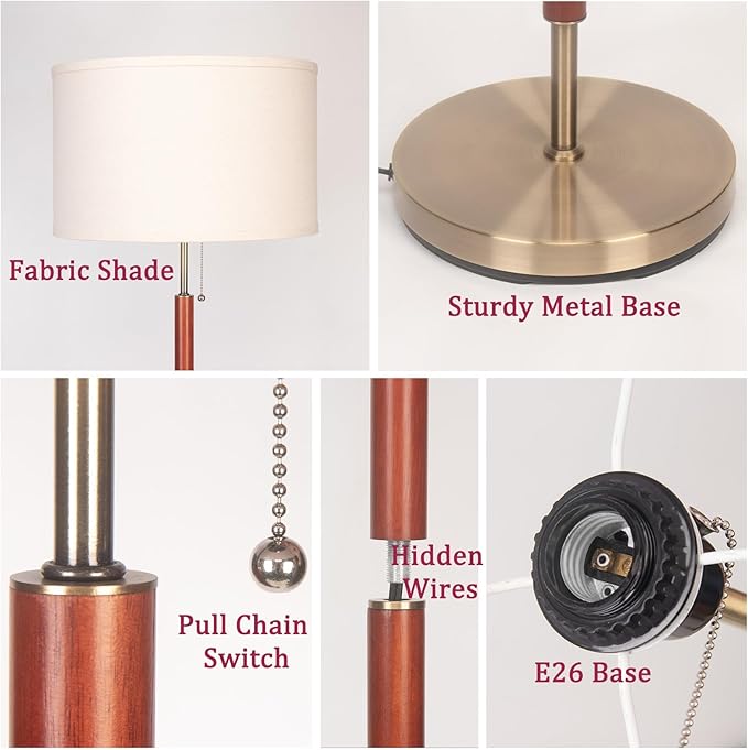 Modern Floor Lamp,Mid Century Living Room Lamp, 64" Standing Lamp with Beige Fabric Lampshade for Bedroom, Study Room and Office, Reading Room Black Pole Light Without Bulb