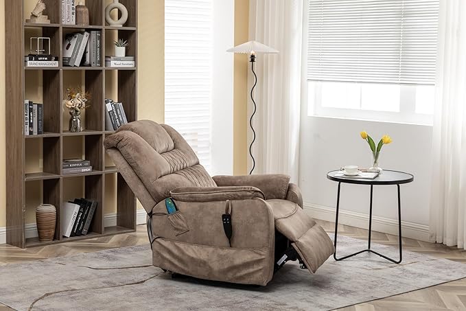 Lift Chair Recliner Lay Flat 180-Degree, Heavy Duty, Infinite Position Electric Recliner Chair Lift Chair with Massage and Heat, Dual Motor Power Stand Up Lifting Recliners for Seniors (Brown)