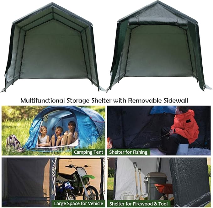 Tangkula 10x10 Ft Outdoor Storage Shelter, Patio Storage Tent, Enclosed Carport Shed w/All-Steel Metal Frame and Waterproof Ripstop Cover, Outdoor Garage Tent with Sidewalls