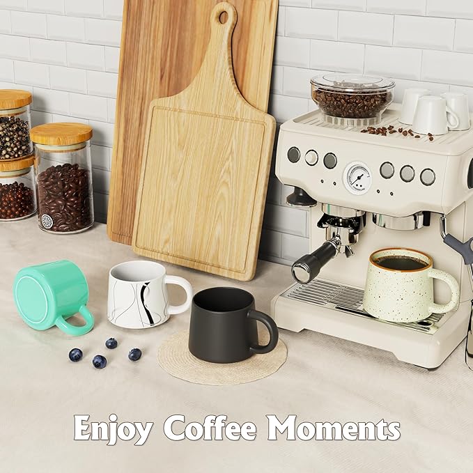 12 oz Coffee Mugs Set of 4, Modern Stackable Coffee Cups Set for Latte, Hot Tea, Cappuccino, Ceramic Coffee Mug Tea Cup, Dishwasher & Microwave Safe, Housewarming Wedding Present (Mixed Color)