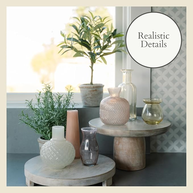 CG Hunter Faux Rosemary Plant & Olive Topiary, Set-of-2 Premium Artificial Indoor Plants, Enhances Interior Design, Lifelike-Leaves Create Realistic Natural Appearance, Grey Planter Pot Included