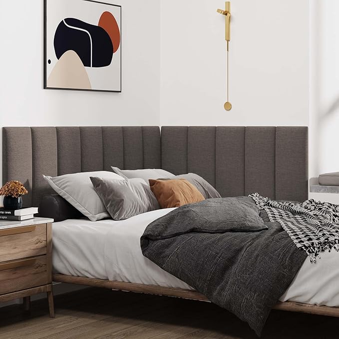 IFNOW Upholstered Wall Mounted Headboard, 3D Soundproof Peel and Stick Panels for Full Size, Reusable and Removable Tufted Bed Headboard in Brown (6 Panels, 10" x 24")