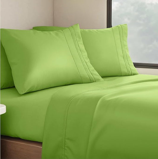 Clara Clark Bed Sheets, Premier 1800 Series 4 Piece RV Queen Sheet Set, Luxury Soft Sheets for RV Bunks, Short Queen - Garden Green