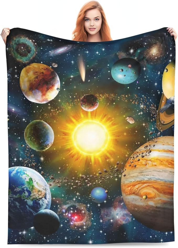 Space Blanket Galaxy Throw Blankets Cozy Fleece Flannel Solar Blanket Bedding Space Gifts for Boys Girls Men Women Teens Adults for Couch Sofa Bed Decor 60"X80"