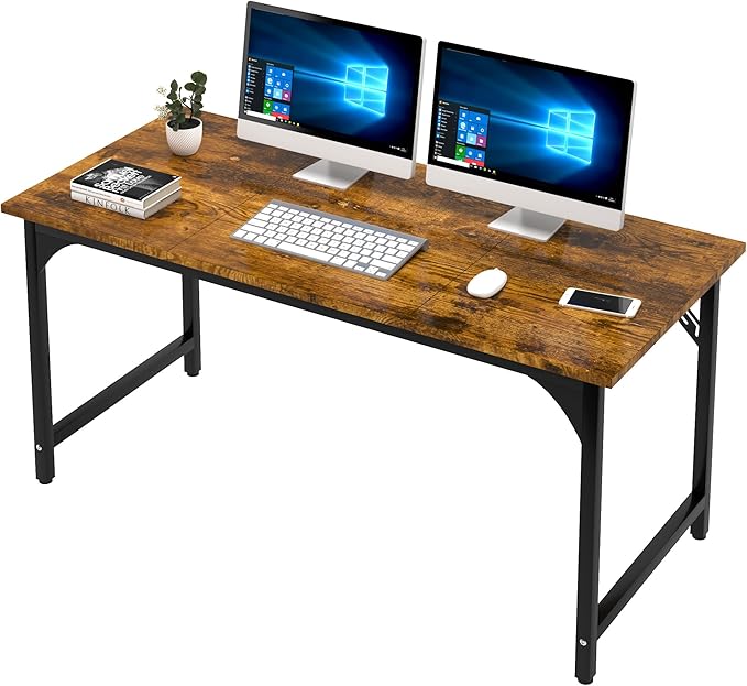47'' Computer Desk with Deeper Desktop, Home Office Desk Workstation with Sturdy Metal Frame, Modern Simple Desk for Gaming Studying Writing,Rustic Brown