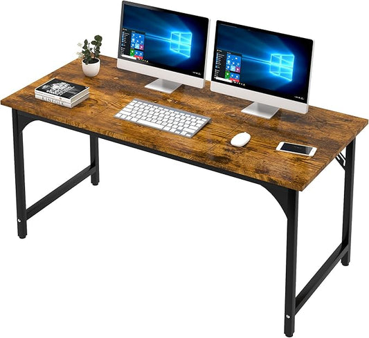 47'' Computer Desk with Deeper Desktop, Home Office Desk Workstation with Sturdy Metal Frame, Modern Simple Desk for Gaming Studying Writing,Rustic Brown