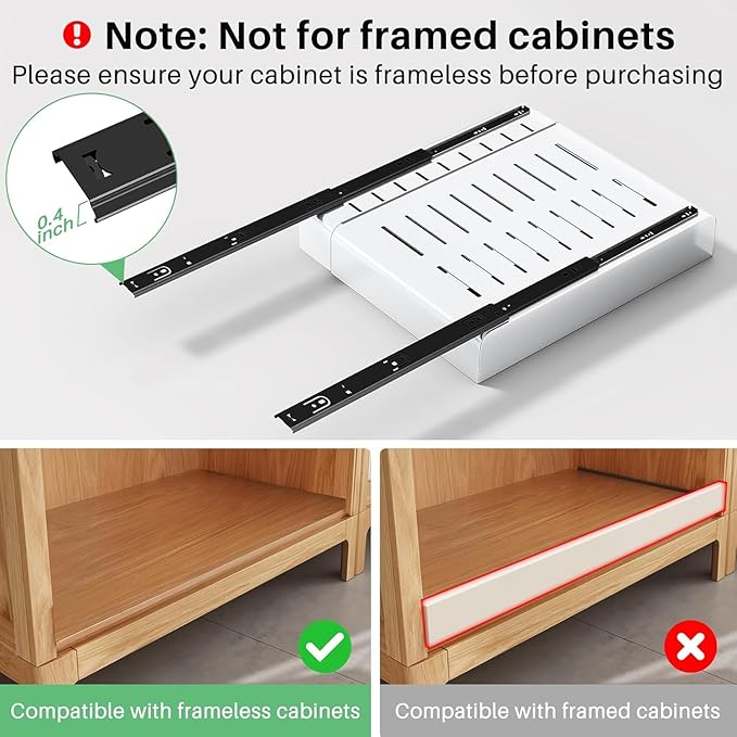 2 Packs Pull out Cabinet Organizer, Expandable(12"-20") Heavy Duty Slide out Drawers Fixed with Adhesive Nano Film for Pots, Roll out Shelf Storage for Kitchen Base Cabinet Organization