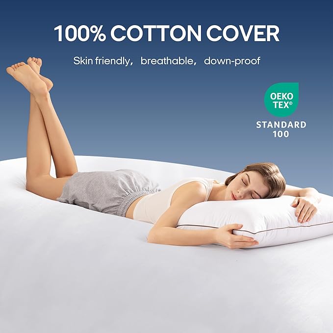 puredown® Goose Feathers and Down Pillows, Premium Medium to Firm Bed Pillows for Sleeping, Luxury Pillows with 100% Cotton Cover, 2 Pack, Queen Size, 20x30 Inches