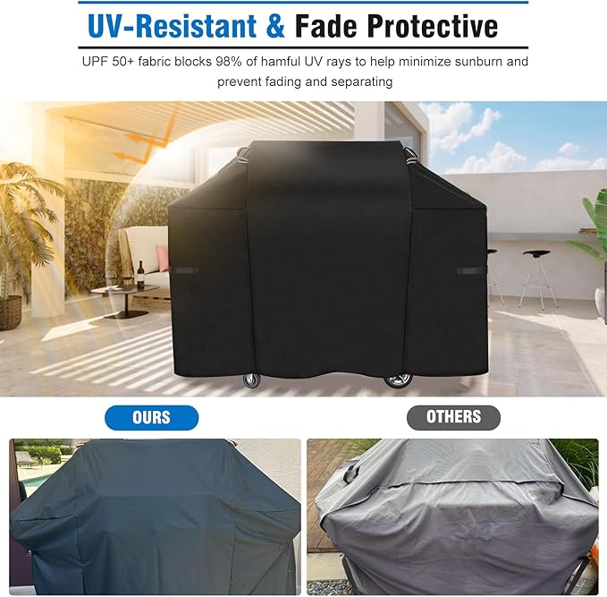 KINGLY Heavy Duty 58 Inch Grill Cover for Weber Genesis 300 & Genesis II 300 Series,600D Waterproof Fade Resistant BBQ Gas Grill Cover for Outdoor Grill with Straps,Compared to Weber 7130
