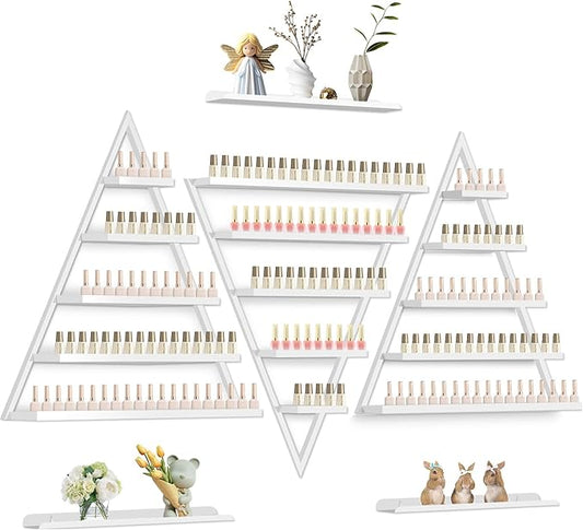 EBANKU 6PCS Nail Polish Racks 5 Tiers Nail Polish Shelf for Wall Triangular Display Rack Cosmetic Display Cases Lipstick Perfume Wall Shelf Essential Oil Organizers for Home Spa Nail Salon Shop(White)