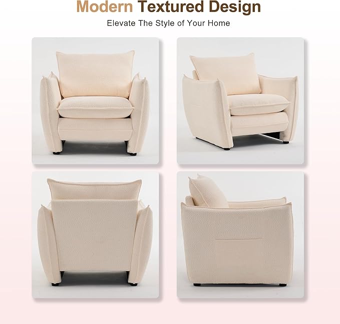 Oversized Accent Chair, Modern Single Sofa Cloud Chairs with Removable Pillow, Deep Seat Comfy Armchair for Living Room Bedroom Reading Nook - Upholstered Lounge Chair (Beige, Set of 2)