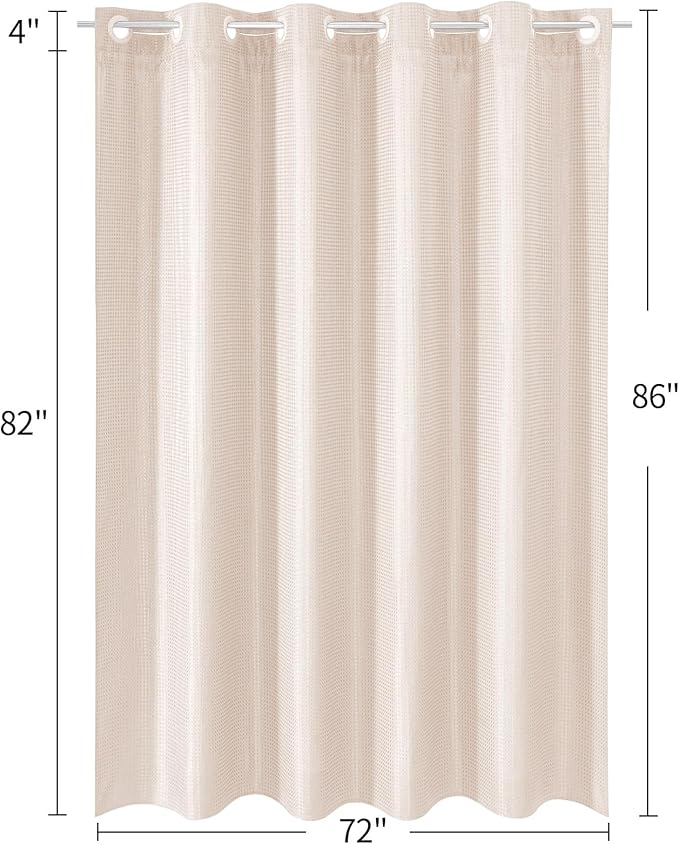 MitoVilla No Hooks Needed Extra Long Shower Curtain Set with Snap-in Liner, Pink 86 inch XL Heavyweight Waffle Fabric Cloth Shower Curtains for Modern Luxury Hotel & Spa Bathroom Decor, Blush Pink