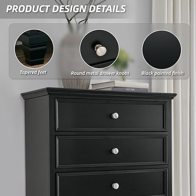 Signature Design by Ashley Lanolee Traditional 5 Drawer Chest for Bedroom, Black