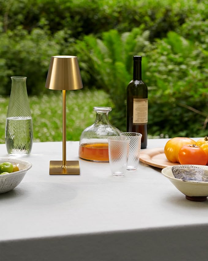 KDG 2 Pack Cordless Table Lamp,Portable LED Desk Lamp, 5000mAh Battery Operated, 3 Color Stepless Dimming Up, for Restaurant/Bedroom/Bars/Outdoor Party/Camping/Coffee Shop Night Light(Gold)