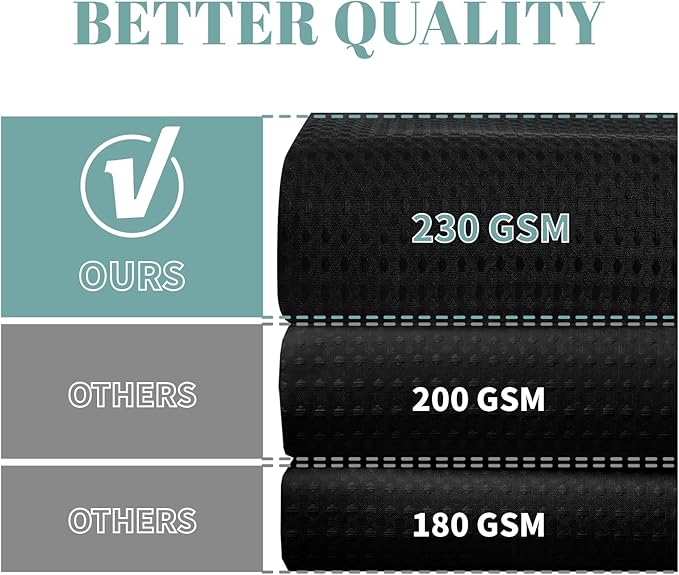 Black Long No Hook Waffle Weave Shower Curtain with snap-in Liner Replacement, 230GSM Waterproof Fabric Hotel Shower Curtain Set for Bathroom, Through Mesh Top Window,71Wx80H