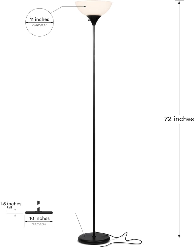 Brightech Sky Dome Dimmable LED Floor Lamp, Torchiere Floor Lamp for Living Rooms & Offices – Tall Standing Lamp for Reading & Hobbies – Jet Black