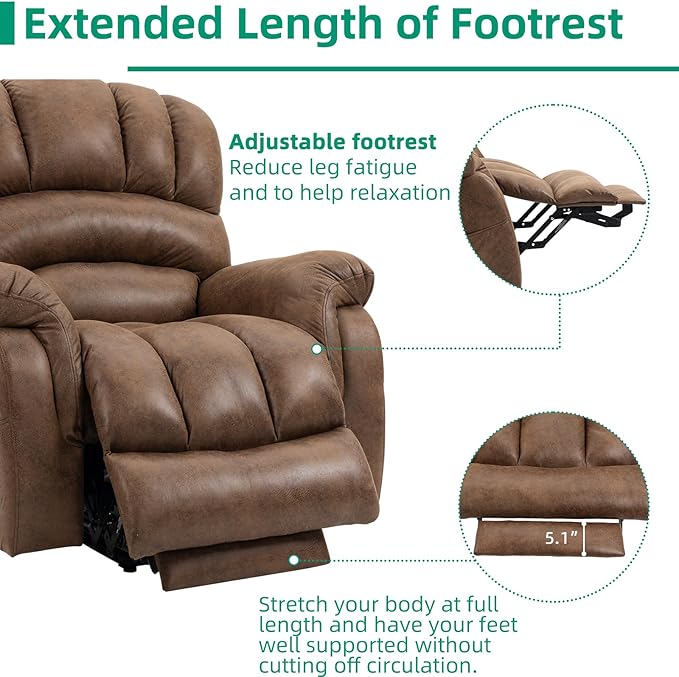 VIVIJASON Tall Man Large Power Lift Recliner Chair with Extended Footrest for Elderly, Overstuffed Wide Electric Lift Chair with Heat & Massage, 2 Remote Controls, Side Pockets & USB Ports, Brown