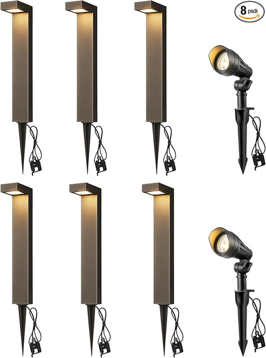 EDISHINE Low Voltage Landscape Lights Kit, 3.2W LED Pathway Lights & 3.2W 240LM Spotlight, 12V Outdoor Landscape Lighting with Connectors, Aluminum Waterproof for Walkway Yard Garden Path