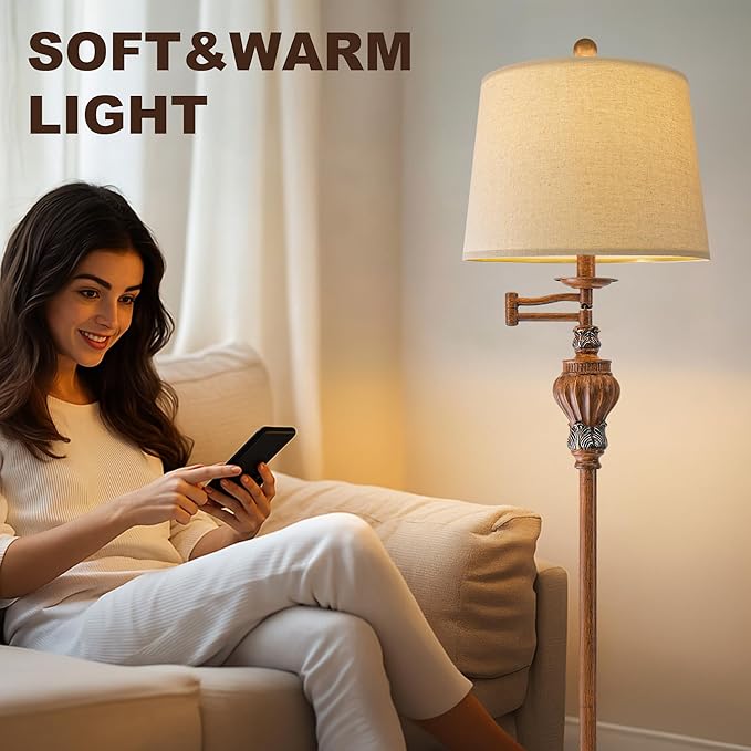 61" Vintage Floor Lamp with 350° Adjustable Swing Arm, Standing Lamp for Bedroom Living Room Bedside Tall lamp Nightstand Retro Farmhouse Mid Century Lamp Light Home Décor Office Gifts