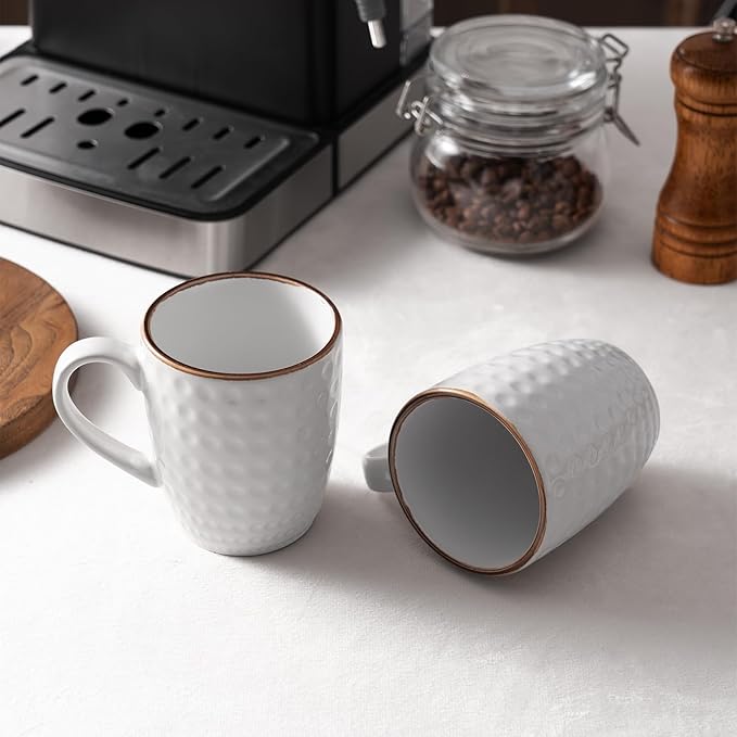 famiware Coffee Mugs Sets for 6, Eden 12 oz Mug Set, Coffee Cups with Handle for Coffee, Tea, Cocoa and Milk, Microwave and Dishwasher Safe, White Circle