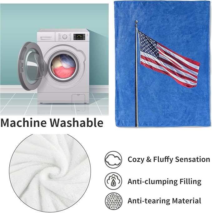 American Flag Throw Blanket, Patriotic Red White Blue Design Soft Cozy Fleece Blankets for Couch Bed Sofa Home Decoration, Use for All Season, Men and Veteran Gifts, 50x60in