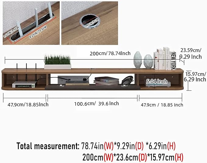 Pmnianhua Floating TV Console, 78'' Wall Mounted TV Stand for Bedroom & Livingroom - Walnut