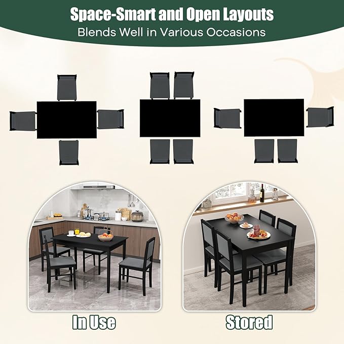 NAFORT Kitchen Table Set for 4, Mid-Century Modern Dining Table and Chairs Set of 4, Farmhouse Dinner Table Set w/ 4 Upholstered Chairs, Rubber Wood Dinette Set for Kitchen& Dining, Restaurant